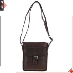 Mens 3 Pocket Medium Leather Messenger Bag Brown