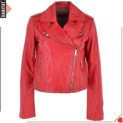 Ladies Side Zip Red Biker Jacket