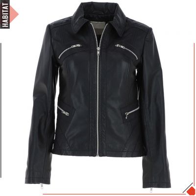 Ladies Black Lamb Leather Biker Jacket