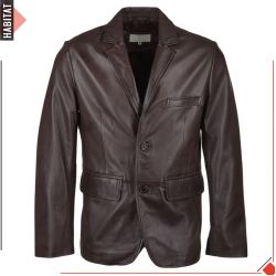 Men Two Button Mid Brown Leather Blazer Coat