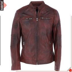 Mens Regular Fit Burgandy Leather Jacket