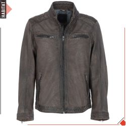 Mens Regular Fit Taupe Leather Jacket