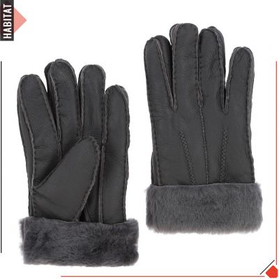 Mens Dark Grey Leather Sheepskin Gloves