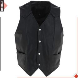 Men Regular Fit Leather Black Waistcoat